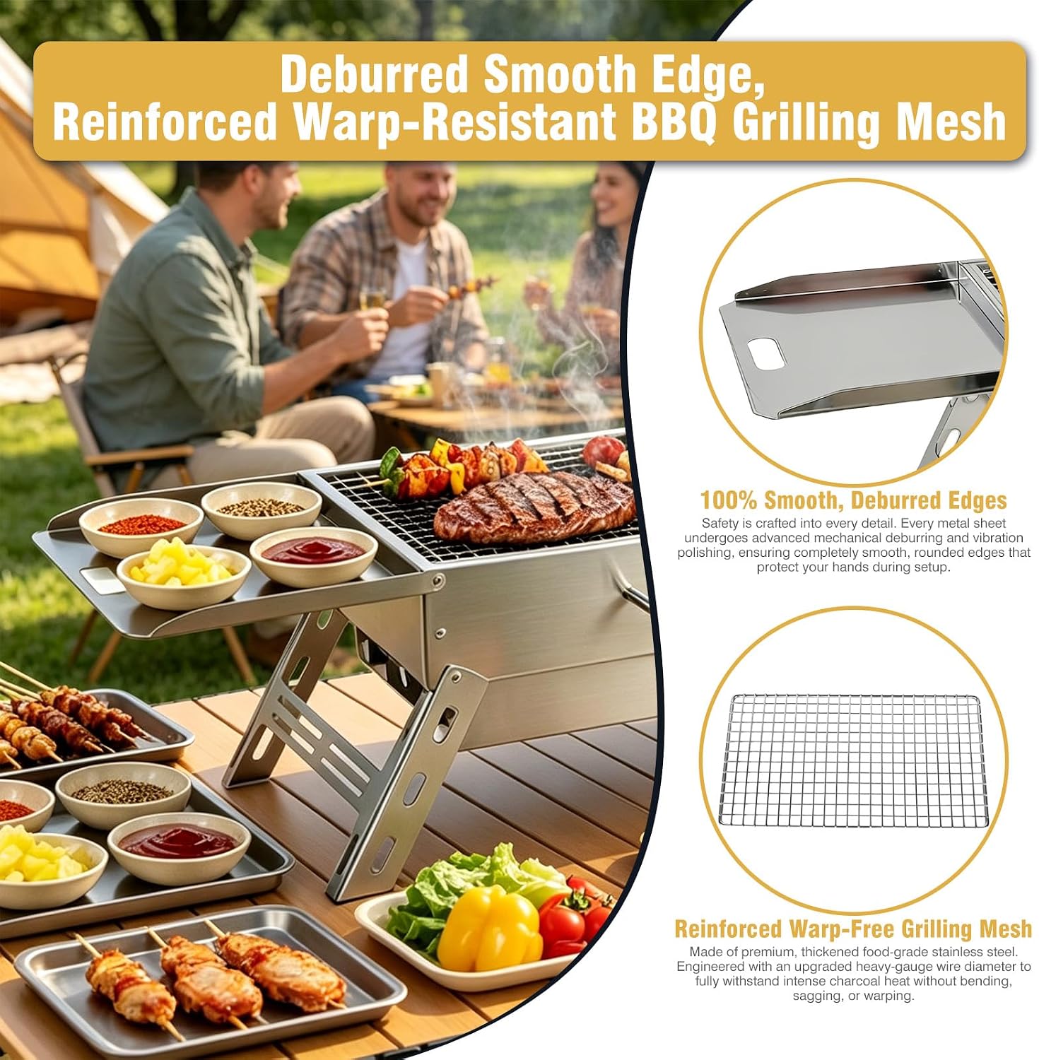 Portable Tabletop Charcoal Grill, Foldable Stainless Steel Mini BBQ Grill with Carry Bag, Lightweight Small Camping Picnic Travel Tailgating Patio Grill - Image 2
