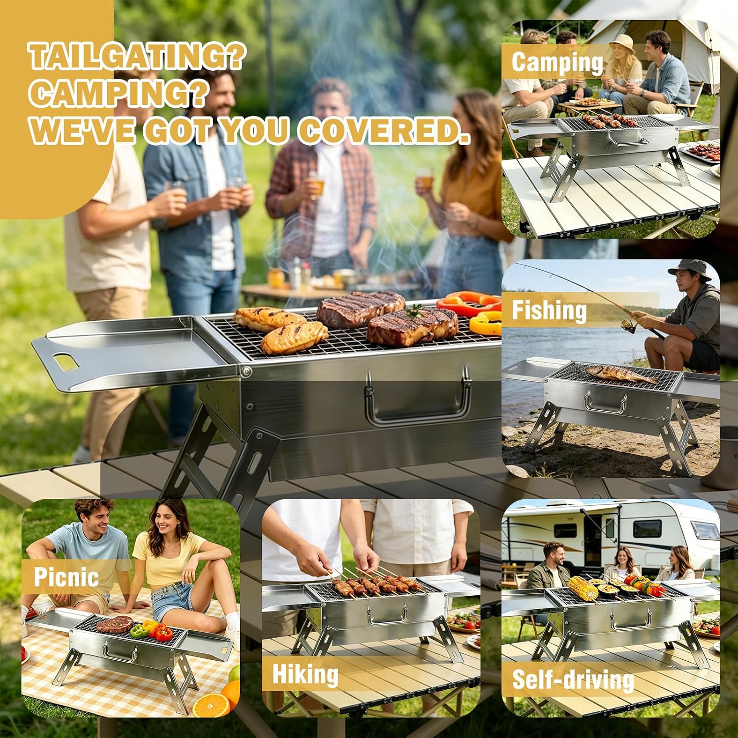 Portable Tabletop Charcoal Grill, Foldable Stainless Steel Mini BBQ Grill with Carry Bag, Lightweight Small Camping Picnic Travel Tailgating Patio Grill - Image 4