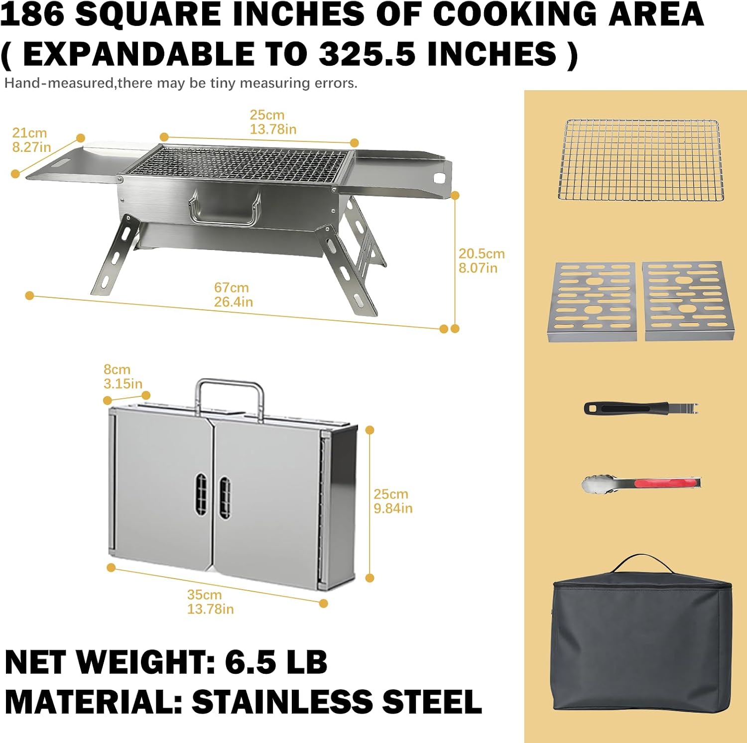 Portable Tabletop Charcoal Grill, Foldable Stainless Steel Mini BBQ Grill with Carry Bag, Lightweight Small Camping Picnic Travel Tailgating Patio Grill - Image 5