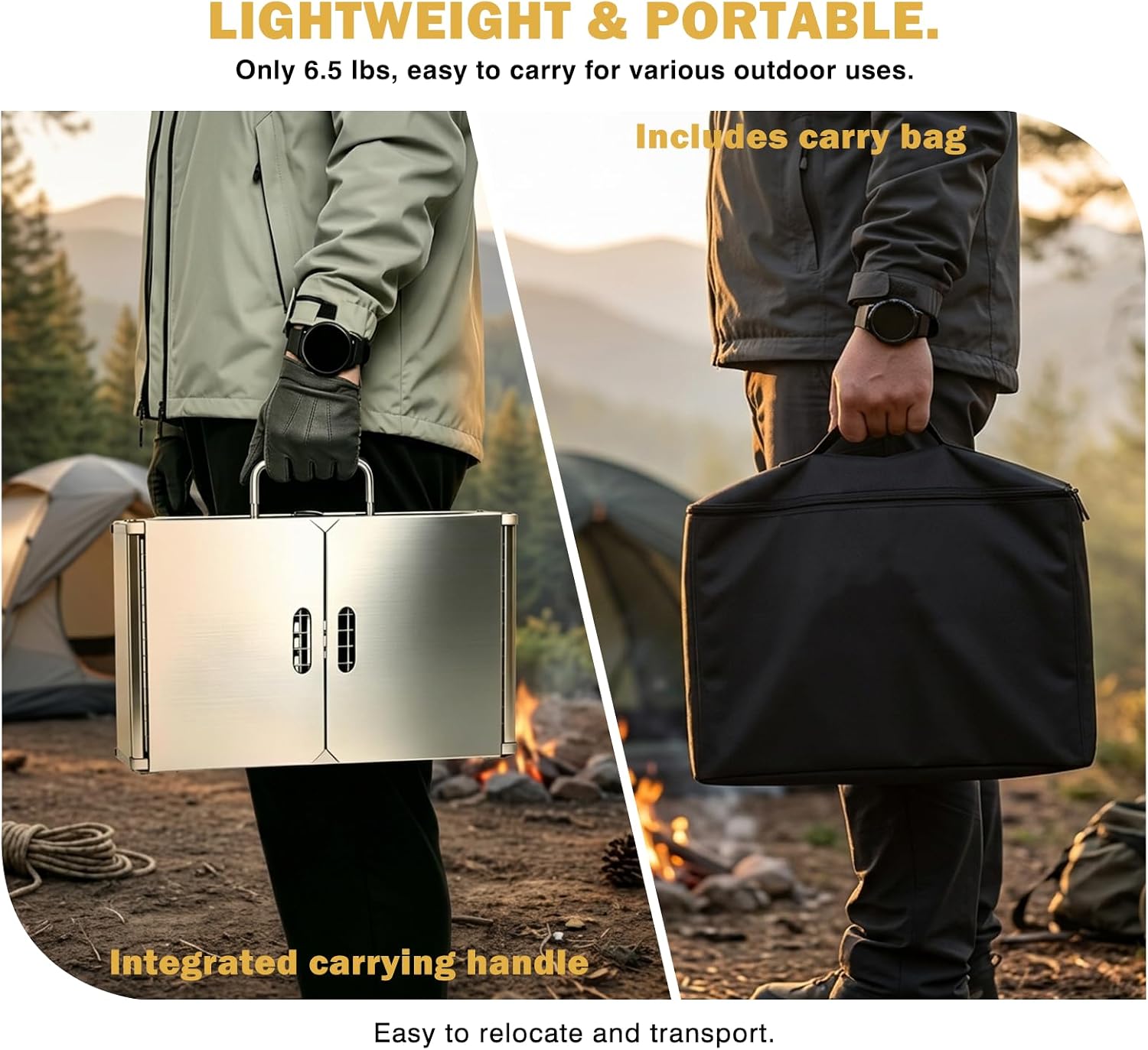 Portable Tabletop Charcoal Grill, Foldable Stainless Steel Mini BBQ Grill with Carry Bag, Lightweight Small Camping Picnic Travel Tailgating Patio Grill - Image 6