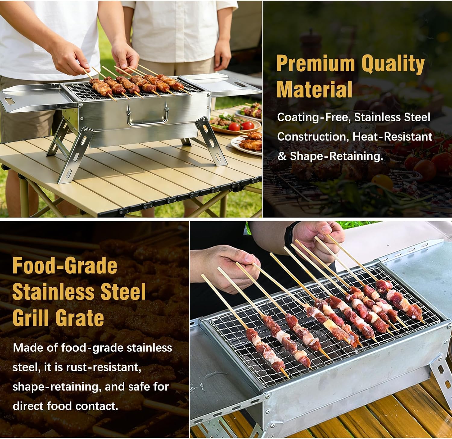 Portable Tabletop Charcoal Grill, Foldable Stainless Steel Mini BBQ Grill with Carry Bag, Lightweight Small Camping Picnic Travel Tailgating Patio Grill - Image 7