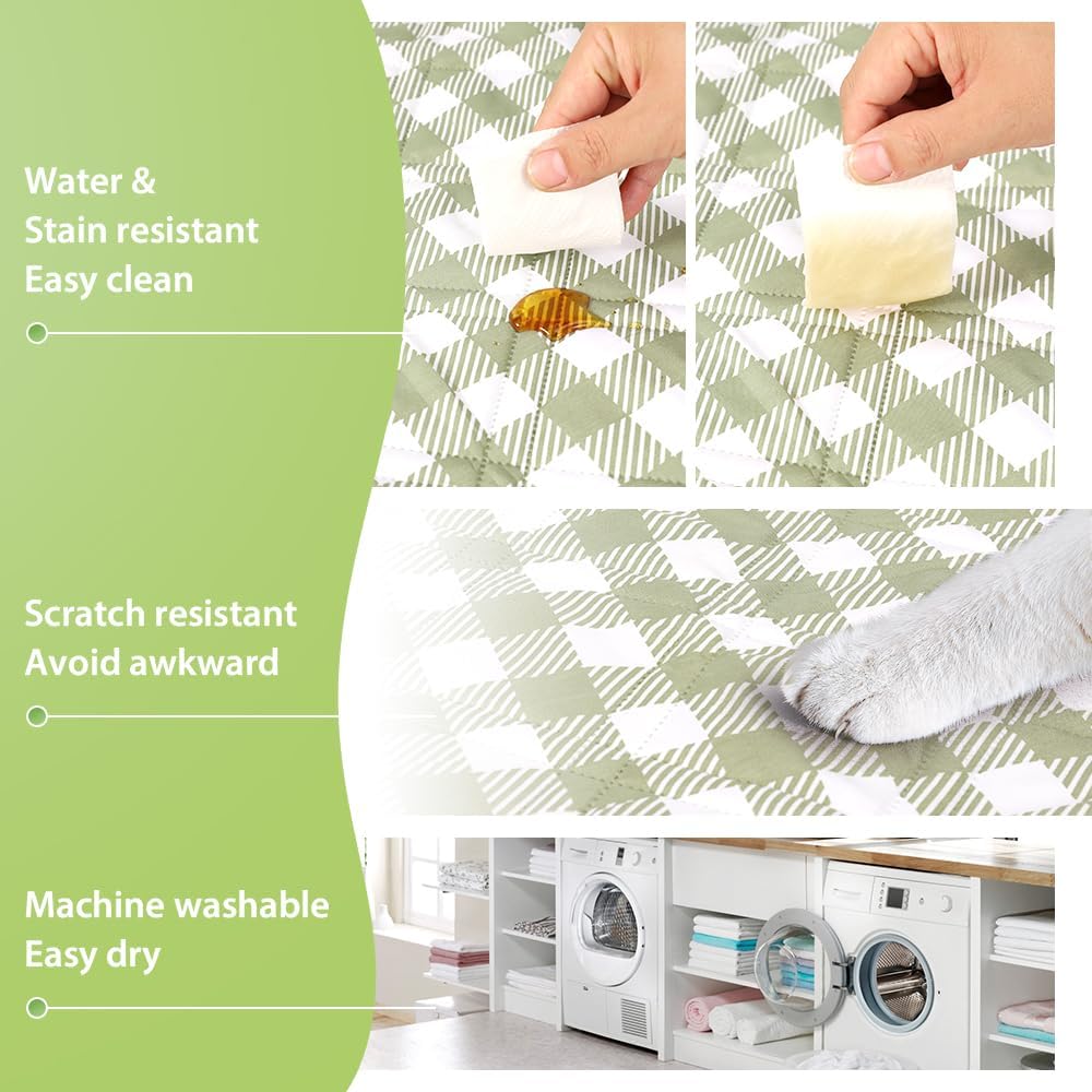 ZAZE Extra Large Picnic Outdoor Blanket, 80''x80'' Waterproof Foldable Blankets Gingham Picnic Mat for Beach, Camping Grass Lawn Park Accessories Cute Couple Gifts Ideas Wedding Registry(Green White) - Image 4