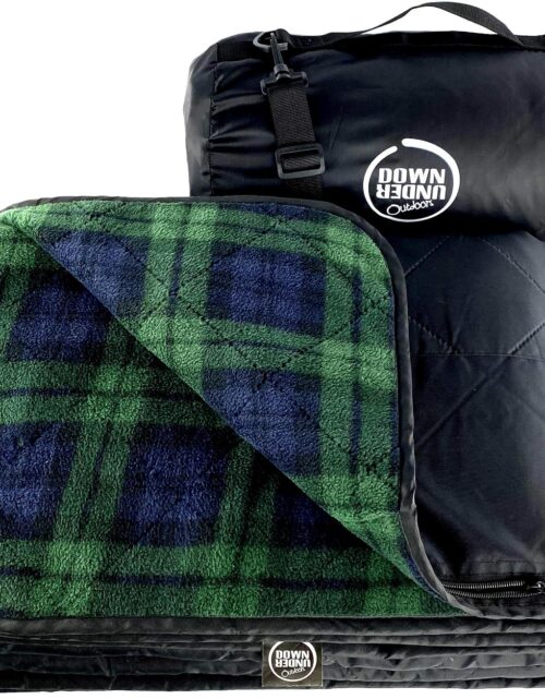 DOWN UNDER OUTDOORS Waterproof 350 GSM Fleece or Sherpa Stadium Blanket | Large Extra Thick, Windproof, Quilted, Machine Washable, Camping Picnic & Outdoor, Beach, Dog, secret pocket, 82 x 55 inches