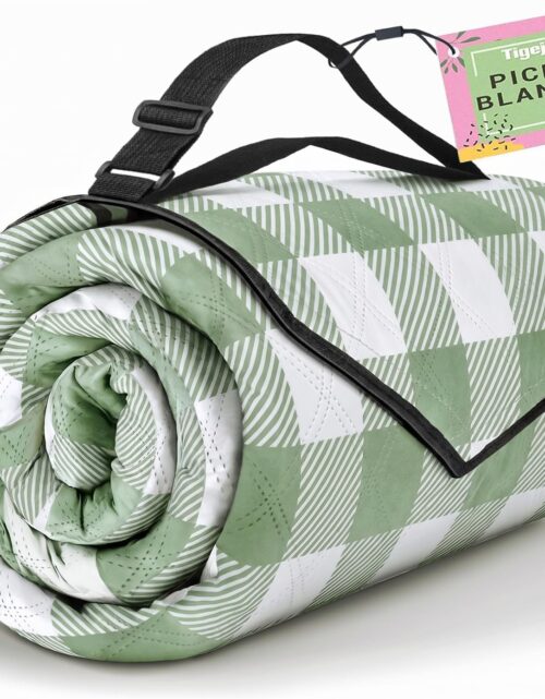 TigeJoy Extra Large Picnic Blanket Waterproof Beach Blanket 80''x80'' | Outdoor Picnic Mat Sandproof for Park, Beach, Grass, Travel, Hiking, Camping Essentials, Gingham Picnic Blanket Foldable