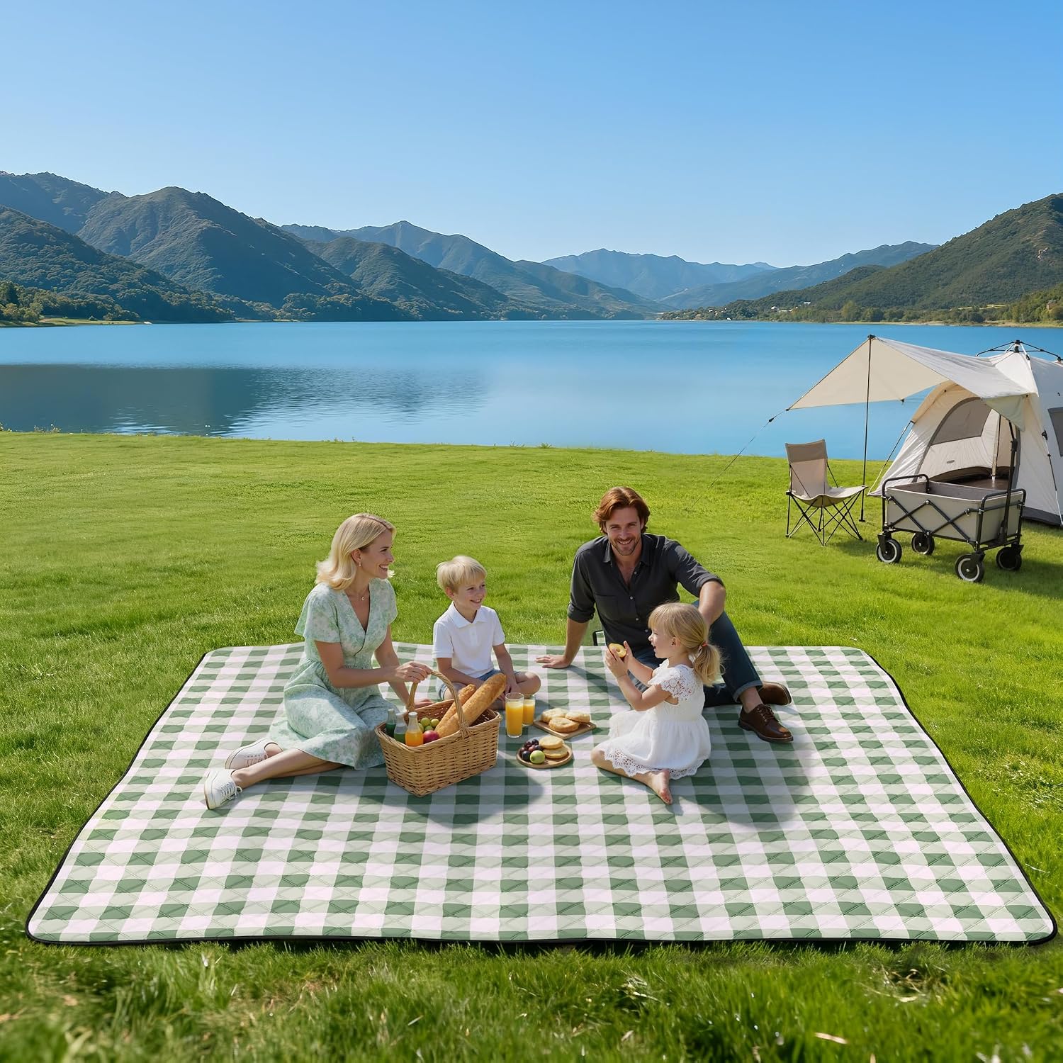 TigeJoy Extra Large Picnic Blanket Waterproof Beach Blanket 80''x80'' | Outdoor Picnic Mat Sandproof for Park, Beach, Grass, Travel, Hiking, Camping Essentials, Gingham Picnic Blanket Foldable - Image 2