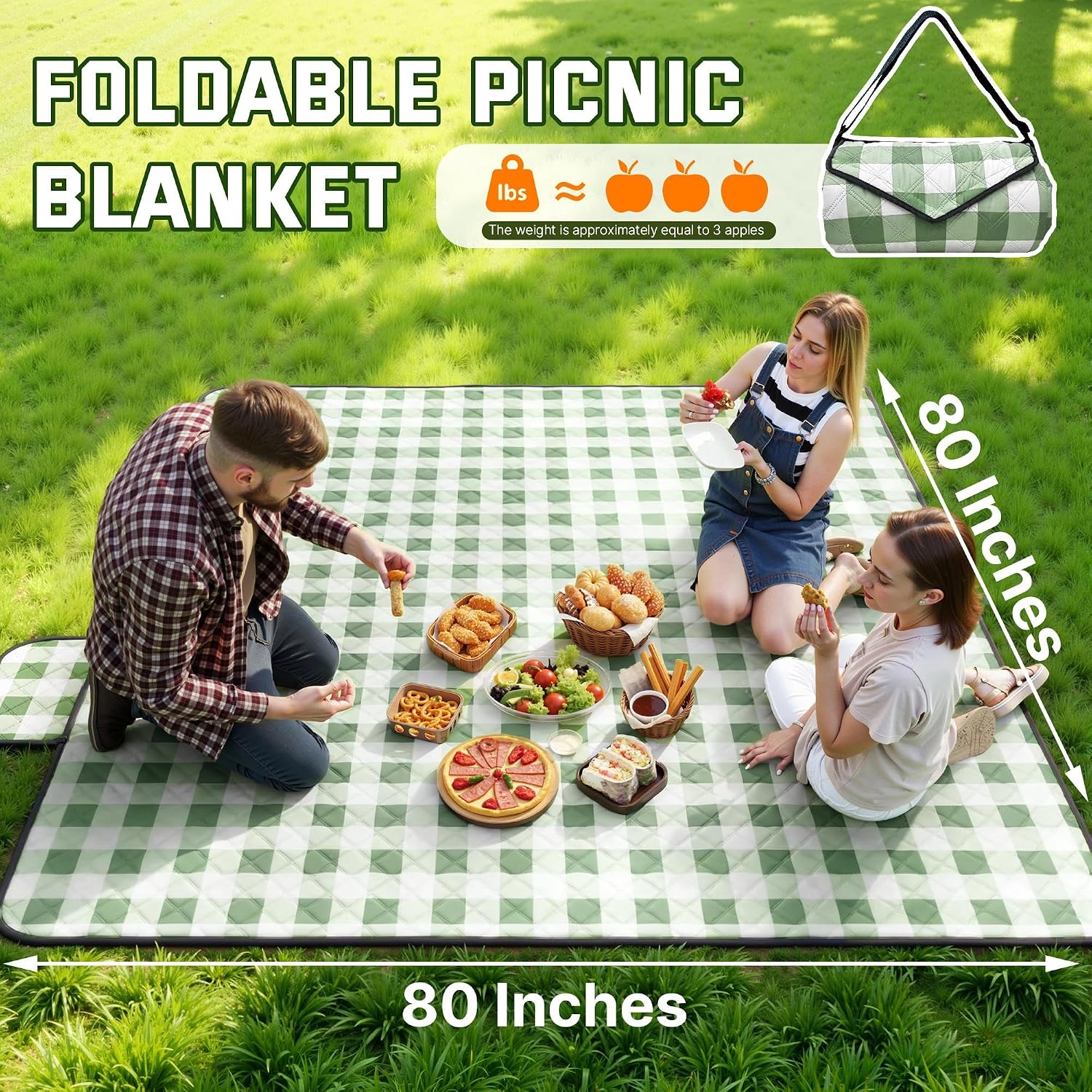 TigeJoy Extra Large Picnic Blanket Waterproof Beach Blanket 80''x80'' | Outdoor Picnic Mat Sandproof for Park, Beach, Grass, Travel, Hiking, Camping Essentials, Gingham Picnic Blanket Foldable - Image 4