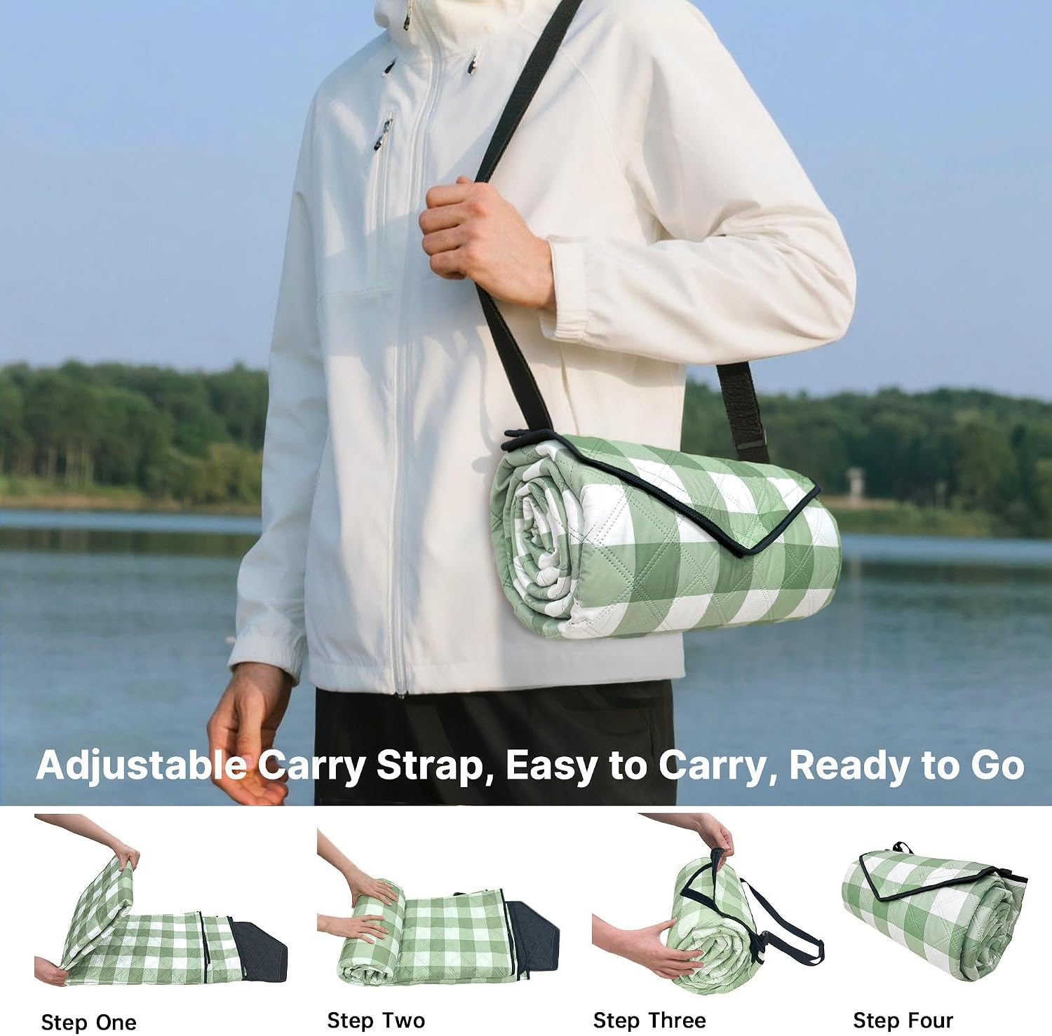 TigeJoy Extra Large Picnic Blanket Waterproof Beach Blanket 80''x80'' | Outdoor Picnic Mat Sandproof for Park, Beach, Grass, Travel, Hiking, Camping Essentials, Gingham Picnic Blanket Foldable - Image 5
