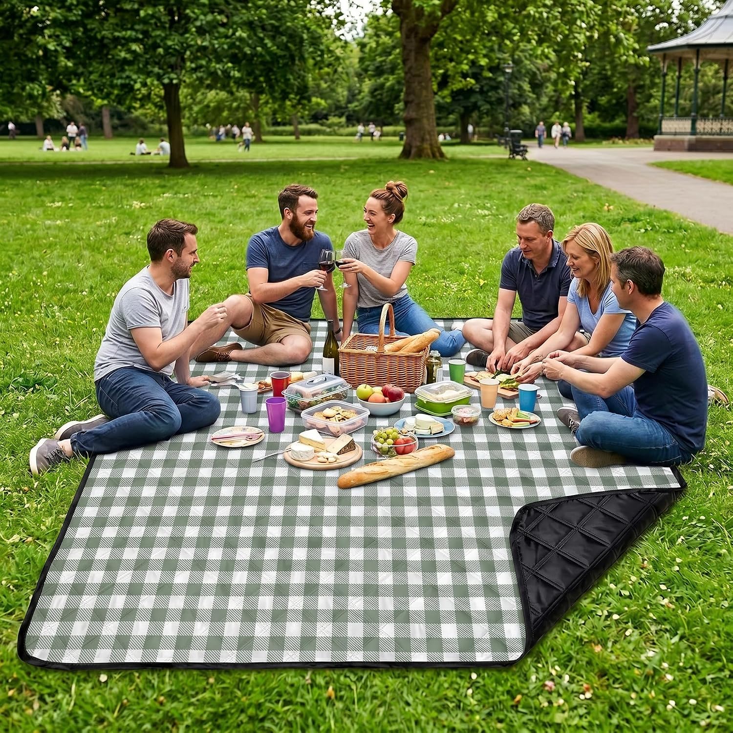 Extra Large Picnic Blanket 80"x 83", Waterproof Sandproof Beach Outdoor Mat | 5-Layer Padded Comfort, Detachable Shoulder Strap, Anti-Slip Backing, Machine Washable for Beach Park Concert - Image 2