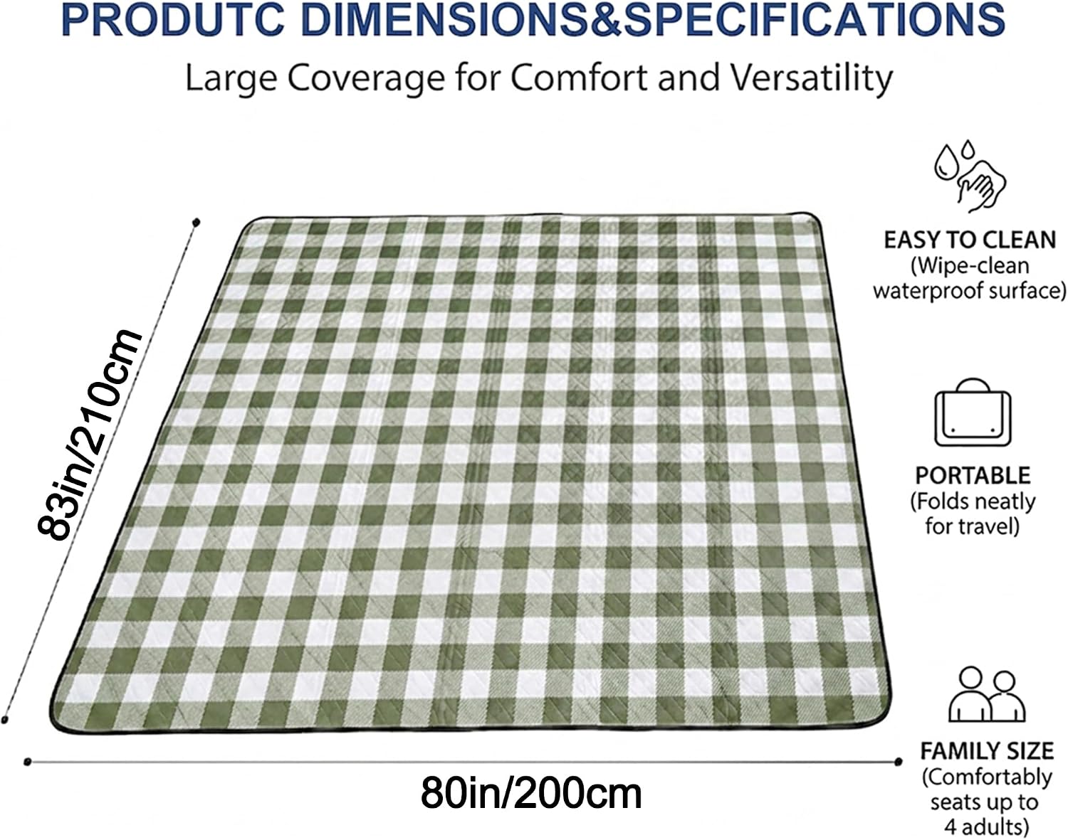 Extra Large Picnic Blanket 80"x 83", Waterproof Sandproof Beach Outdoor Mat | 5-Layer Padded Comfort, Detachable Shoulder Strap, Anti-Slip Backing, Machine Washable for Beach Park Concert - Image 3