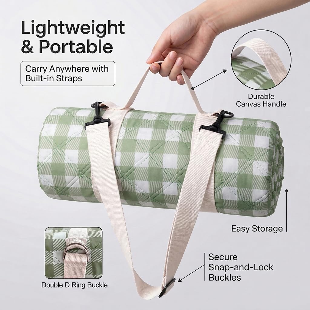 Extra Large Picnic Blanket 80"x 83", Waterproof Sandproof Beach Outdoor Mat | 5-Layer Padded Comfort, Detachable Shoulder Strap, Anti-Slip Backing, Machine Washable for Beach Park Concert - Image 4