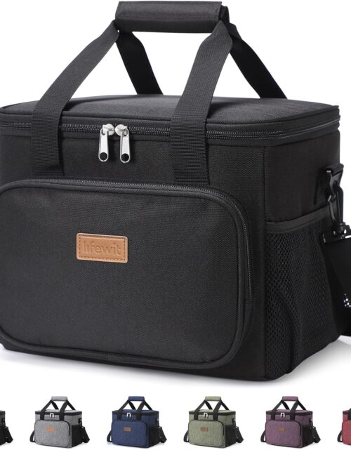 Lifewit Large Lunch Bag, Insulated Lunch Box, Soft Cooler Cooling Tote for Adult Men Women, Black 24-Can (15L)