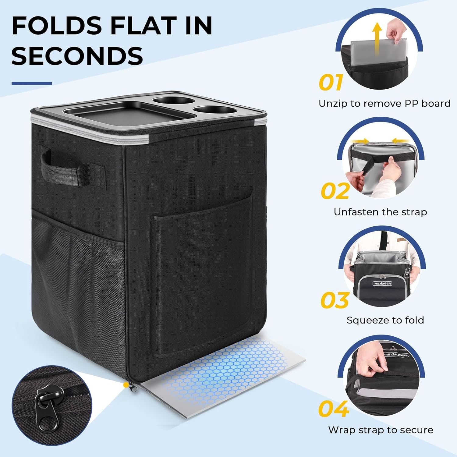INSMEER 2-in-1 Rolling Cooler with Wheels, 60 Cans Collapsible Soft Sided Cooler on Wheels, Hard Top with 2 Cup Holders, Insulated 100% Leakproof Wheeled Cooler Bag for Beach Camping Outdoor - Image 4