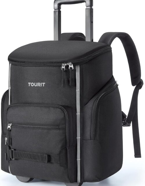 TOURIT 36/50 Cans Insulated Rolling Beach Cooler Backpack with Wheels | Leakproof Waterproof Rolling Backpack, Soft Beach Cooler for Outdoor Camping Picnic Travel